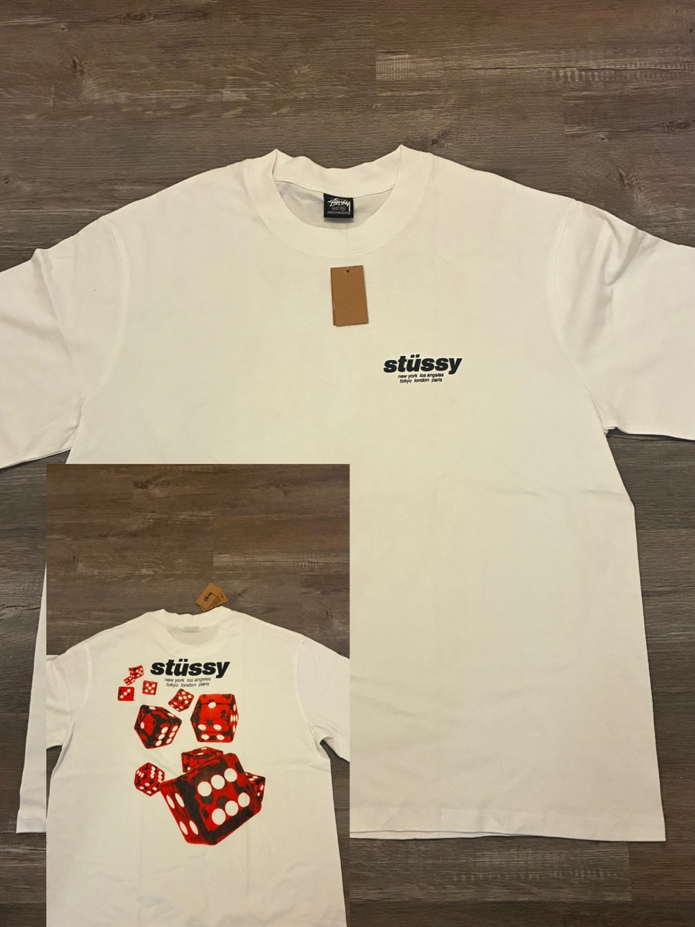 Stussy White Tee with Red Dice Graphic